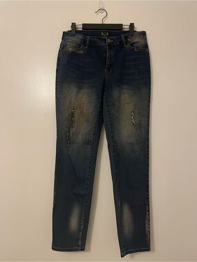 A.Z.I. Dark Wash Distressed Spandex and Cotton Blend Skinny Leg Denim Jeans